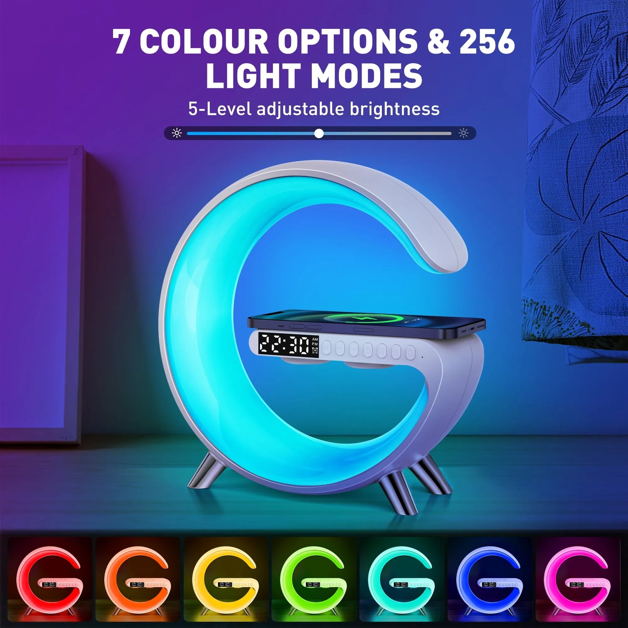 GPED Alarm Clock, Digital Alarm Clock Radio with Wireless Charging & LED Table Lamp